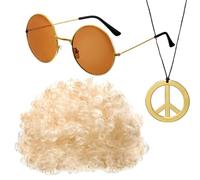 Rechory Afro Wig Sunglasses - Hippie Hair Accessories for Men | Includes Afro Wig, Sunglasses, Disco Necklace, 50s/60s/70s Themed Party Supplies