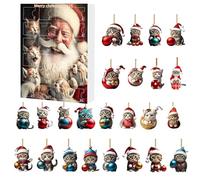 Rechory Christmas Cat Ornament Advent, 2D Acrylic Cat Pendant for Rearview Mirror Decor, 24-Day Countdown Calendar, Kitten Charm Pendant for Window Car Rearview Mirror Wall Door Christmas Tree Decor