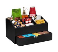 Rechory Coffee Organizer, Wooden Case for Cup Storage, Kitchen Counter Condiment Holder with Drawer for Mug Sugar Tea Coffee Phone Stirrers Remote Controller Pen Scoop Straw