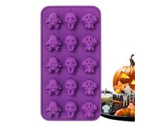 Rechory Halloween Skull Chocolate Mold - Skeleton Head Ice Maker Freezer Tray,15-Cavity Reusable Silicone Chilling Cubes Making Mould Kitchen Gadget for Gummy Jelly Candy Resin Treats