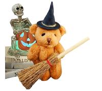 Rechory Halloween Witch Bear,Plush Bear Miniature Decor for Halloween - Desktop Scene Prop with Pumpkin Broom for Nightstand Escape Room Dorm Shelf Dining Table