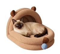 Rechory Pet Bed - Semi-Enclosed Capybara Themed Pet Cave with Detachable Plush Ball | Anti-Slip Kitten Bed | for Home Indoor Living Room Floor Cat Kitten Spring Summer Fall Winter