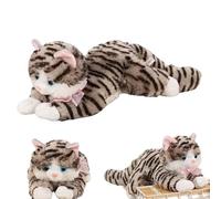 Rechory Stuffed Cat, Huggable Soft Doll with Sound, Black Striped Plush Cat Stuffed Doll, for Display Collection Comfort Kids Teens Adults Collectors Home Bedroom