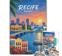 Recife Brazil Cityscape at Night Jigsaw 1000pcs (70x50cm) for Adults | For relaxed holiday time, this adult jigsaw puzzle with 1000 pieces makes a thoughtful puzzle gift for adults.