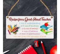 Recipe For A Good Head Teacher Plaque - Non-Personalised Grey MDF Keepsake For School Leader End Of Term Gift Thoughtful Educational Appreciation Present
