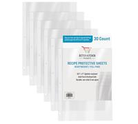 Recipe Sheet Protectors Full Page, 8.5 x 11 inch, 30 Pack, Heavyweight, Top Load, by Better Kitchen Products, Page Protector Binder Sheets, 3-Hole Punched, for Recipe Binders, 30 Pack