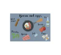 Recipe Small Glass Worktop Saver - Ingredients Recipe Card Bacon & Eggs Breakfast - Smooth Kitchen Chopping/Cutting Board Worktop Protector with Non-Slip Feet 28.5cm x 20cm (11" x 8")