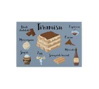 Recipe Small Glass Worktop Saver - Ingredients Recipe Card Tiramisu Dessert - Smooth Kitchen Chopping/Cutting Board Worktop Protector with Non-Slip Feet 28.5cm x 20cm (11" x 8")