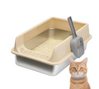 Recipiente Con Bordes Altos Y Recogedor, Baño para Gatitos De Interior para Hogar, Tienda, Sala, | Bandeja De para Gato De Acero Inoxidable | Bandeja Grande para Gatos Con Semicerrado |