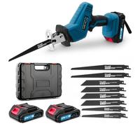 Reciprocating Saw, 0-4000 RPM Variable Speed Electric, 21V Cordless Electric Saw to Cut Metal, for PVC Cutting with 2 Batteries, 8 Saws Blades, Blue