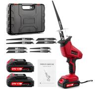 Reciprocating Saw, 0-4000 RPM Variable Speed Reciprocating Saws with 8 Blades, 21V Cordless Wood Saw Electric, for Metal PVC Cutting with 2 Batteries, Red