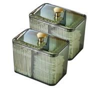 Recitem 2 Piece Cotton Buds Container with 3 Compartments, Acrylic Cotton Buds Container with Bamboo Lid, Transparent Acrylic Cotton Bud Dispenser for Cotton Buds Earbuds Dental Picks (2 Green)