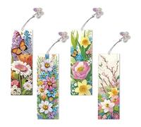 Recitem 4Pcs Diamond Art Bookmarks Kit with Colorful Butterfly Pendant Mini Diamond Painting Bookmarks Acrylic Bookmark Drilling Tools for DIY Crafts Gifts Kids Adults Beginners Art Supplies (A)