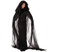 Recitem Halloween Costume Women's Ghost Bride Black Queen Vampire Witch Costume Maleficent Costume Carnival Costume Long Dress Adult Cape Vampire Costume (Black, L)
