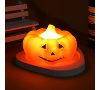 Recitem Halloween Decorative LED Pumpkin Candle, 1 Pack, Orange, Vinyl, Tabletop Lantern, Jack-O'-Lantern Shape, Flameless, 150+ Hours Battery Life