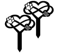 Recitem Heart-shaped animal gravestone - gravestone dog and cat - memorial plaque dog - animal gravestone metal for garden, cemetery, outdoor decoration - weatherproof and durable (2 pieces)