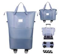 Recitem Travel Bag with Wheels, 28-58L Foldable, Expandable, Waterproof Oxford Cloth, Blue, 40x22x32cm, Wheeled Duffle Bag