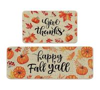 Recitem Washable Kitchen Rugs Happy Fall Y'all - Kitchen Rug Non-Slip Autumn Kitchen Runner Kitchen Rug Set of 2 for Stylish Kitchen Rugs and Living Room Decoration (Style 2)