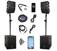 RECK 4000W DJ/Powered PA Speaker System Combo Set with Bluetooth/USB/SD Card/Remote Control with Two 12 Inch Subwoofers and 8 Line Array Speakers or Performances, speeches, Live