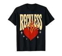 Reckless Retro Flaming Heart Vintage Groovy Rebel Fire T-Shirt