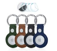 RECKNEY AirTag Keychain for Apple Air tags Holder 4 Pack Protective PU Leather Airtags Case Tracker Cover with Air Tag Holder Airtag Key Ring Compatible with Apple New AirTag (Multi-Color)