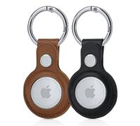 RECKNEY AirTag Keyring Leather PU for Apple Air tags Holder 2 Pack Protective Airtags Case Tracker Cover withTag Key Ring Compatible with Apple New AirTag (Black,Brown)