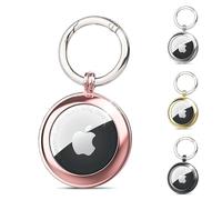 RECKNEY Metal AirTag Keychain Case Rose Gold - Airtag Keyring compatible with Apple AirTag - Air tag Bumper - Apple AirTag Holder for Keys, Wallets, Bags, Kids, Backpacks, Dogs and Cat Collar Pets