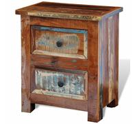 Reclaimed Solid Wood Bedside Cabinet with 2 Drawers Vintage Rustic Antique