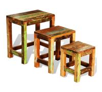 Reclaimed Solid Wood Set of 3 Nesting Tables Vintage Antique-style Handmade vida