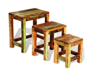 Reclaimed Solid Wood Set of 3 Nesting Tables Vintage Antique-style Handmade vida