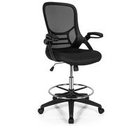 Reclinable Mid-Back Home Office Swivel Chair w/ Arm Footrest & Adjustable Height Ergonomic COSTWAY Black One Size