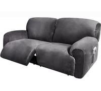 Recliner 2 Seater Sofa Covers - Large 75''-100'' Size - Velvet Stretch Couch Covers - 6-Piece Set with Side Pocket - Soft & Washable - Reclining Chair Cover