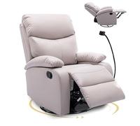 Recliner Armchair 360° Swivel PU Leather Manual Reclining Chair with Adjustable Leg Rest, Drink Holders, Side Pockets for Living Room, Bedroom, Nursery, RV