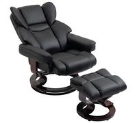 Recliner Armchair Black Leather 100H x 80W x 79Dcm Swivel Reclining +Footstool.