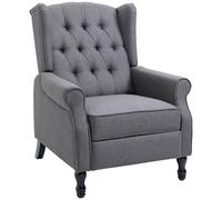 Recliner Armchair Light Grey Linen Tufted 66x90x99cm Wooden Legs Manual 150deg