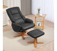 Recliner Armchair with Wood Base, Upholstered Reclining Chair, Black HOMCOM Black One Size