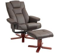 Recliner Chair and Footstool Set Faux Leather Lounge Armchair Black Swivel Chair