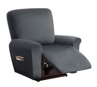 Recliner Chair Cover 1 Seater - Soft Thick Jacquard Stretch Recliner Couch Covers 4 Pieces Set, Sofa Chair Cover with Side Pocket for Recliner Sofa Chair Furniture Protector (Dark grey,1 Seater)