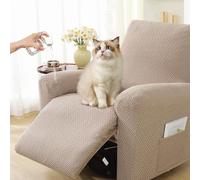 Recliner Chair Cover, 1 Seater Stretch Armchair Covers with Pockets, Jacquard Plush Stretch Recliner Slipcover Fitted Recliner Chair Cover Armchairs,Washable Non Slip Sofa Slipc for Dogs Pets