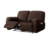 Recliner Chair Cover 2 Seater - Soft Thick Jacquard Stretch Recliner Couch Covers 6 Pieces Set, Sofa Chair Cover with Side Pocket for Recliner Sofa Chair Furniture Protector (Coffee,2 Seater)