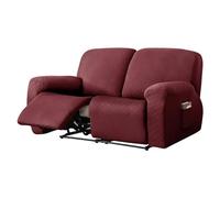 Recliner Chair Cover 2 Seater - Soft Thick Jacquard Stretch Recliner Couch Covers 6 Pieces Set, Sofa Chair Cover with Side Pocket for Recliner Sofa Chair Furniture Protector (Wine red,2 Seater)