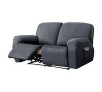 Recliner Chair Cover 2 Seater - Soft Thick Jacquard Stretch Recliner Couch Covers 6 Pieces Set, Sofa Chair Cover with Side Pocket for Recliner Sofa Chair Furniture Protector (Dark grey,2 Seater)