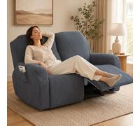 Recliner Chair Cover 2 Seater Stretch Leaf Jacquard Slipcover Dark Gray | Stretch leaf jacquard armchair slipcover protects recliner chairs from stains and scratches with a handy side pocket.