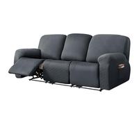 Recliner Chair Cover 3 Seater - Soft Thick Jacquard Stretch Recliner Couch Covers 8 Pieces Set, Sofa Chair Cover with Side Pocket for Recliner Sofa Chair Furniture Protector (Dark grey,3 Seater)