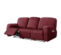 Recliner Chair Cover 3 Seater - Soft Thick Jacquard Stretch Recliner Couch Covers 8 Pieces Set, Sofa Chair Cover with Side Pocket for Recliner Sofa Chair Furniture Protector (Wine red,3 Seater)