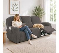 Recliner Chair Cover 3 Seater Stretch Leaf Jacquard Slipcover Dark Gray | Stretch leaf jacquard armchair slipcover protects recliner chairs from stains and scratches with a handy side pocket.