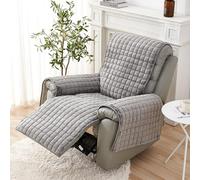 Recliner Chair Cover Sofa Armrest: Armchair Covers with Pockets and Elastic Strap Washable Furniture Protector Headrest Cover Plush Non Slip for Kids Pets (grey)