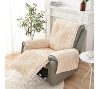 Recliner Chair Cover Sofa Armrest: Armchair Covers with Pockets and Elastic Strap Washable Furniture Protector Headrest Cover Plush Non Slip for Kids Pets (Beige)