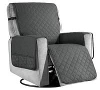 Recliner Chair Cover with Side 6 Pockets Waterproof Recliner Chair Slipcover With 1 Elastic Straps Non-Slip Armchair Recliner Protector for Pets/Kids Washable Recliner Sofa Cover (Grey)