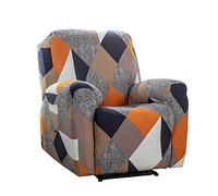Recliner Chair Covers, 4 Pieces Stretch Slipcovers, Non-Slip Furniture Protector with Pockets for Electric Chairs, Modern Geometry Design for Living Room
